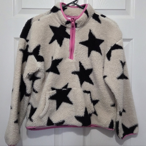 The Children's Place Girl Star Print Sherpa Half Zip Pullover Tan Sweater Sz XXL - Picture 2 of 9